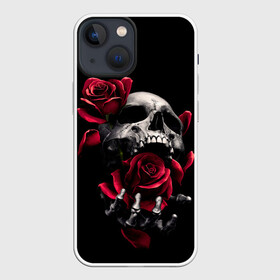 Чехол для iPhone 13 mini с принтом ЧЕРЕП И РОЗЫ в Новосибирске,  |  | death | flowers | horror | metal | rose | roses | skull | арт | зомби | кости | розы | скелет | цветы | череп | черный