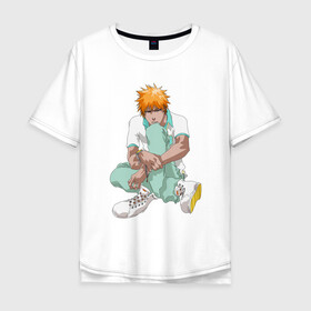 Мужская футболка хлопок Oversize с принтом Ичиго в Новосибирске, 100% хлопок | свободный крой, круглый ворот, “спинка” длиннее передней части | Тематика изображения на принте: anime | bleach | hero | ichigo kurosaki | manga | блич | герой | ичиго куросаки