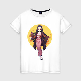 Женская футболка хлопок с принтом Kamado Nezuko в Новосибирске, 100% хлопок | прямой крой, круглый вырез горловины, длина до линии бедер, слегка спущенное плечо | demon slayer | iguro obanai | клинок рассекающий демонов | обанай игуро
