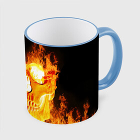 Кружка с принтом Огненный череп в Новосибирске, керамика | ёмкость 330 мл | Тематика изображения на принте: зло | огненный | огонь | пламя | череп | черепа