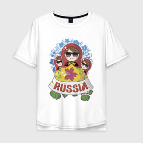 Мужская футболка хлопок Oversize с принтом Russia в Новосибирске, 100% хлопок | свободный крой, круглый ворот, “спинка” длиннее передней части | russia | матрешки | патриотизм | родина | россия