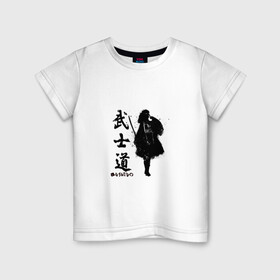 Детская футболка хлопок с принтом Busido - путь воина. в Новосибирске, 100% хлопок | круглый вырез горловины, полуприлегающий силуэт, длина до линии бедер | Тематика изображения на принте: аниме | воин | воитель | девушка | демон | самурай