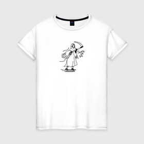 Женская футболка хлопок с принтом Skate or die в Новосибирске, 100% хлопок | прямой крой, круглый вырез горловины, длина до линии бедер, слегка спущенное плечо | death | grim reaper | скейт | скейтборд | скелет | тату | череп