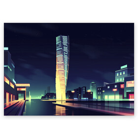 Поздравительная открытка с принтом Ночной Город в Новосибирске, 100% бумага | плотность бумаги 280 г/м2, матовая, на обратной стороне линовка и место для марки
 | архитектура | город | здания | ночной город