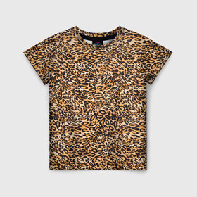 Детская футболка 3D с принтом Leopard в Новосибирске, 100% гипоаллергенный полиэфир | прямой крой, круглый вырез горловины, длина до линии бедер, чуть спущенное плечо, ткань немного тянется | cheetah | leopard | wool | леопард