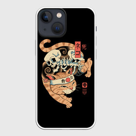 Чехол для iPhone 13 mini с принтом Cat of Death в Новосибирске,  |  | Тематика изображения на принте: cat | cats | death | japan | ninja | samurai | shogun | skull | yakuza | катана | кот | котенок | коты | котэ | котята | кошка | ниндзя | самурай | сёгун | череп | якудза | япония