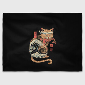 Плед 3D с принтом Cat Wave в Новосибирске, 100% полиэстер | закругленные углы, все края обработаны. Ткань не мнется и не растягивается | cat | cats | japan | ninja | samurai | shogun | wave | yakuza | волна | катана | кот | котенок | коты | котэ | котята | кошка | ниндзя | самурай | сёгун | якудза | япония