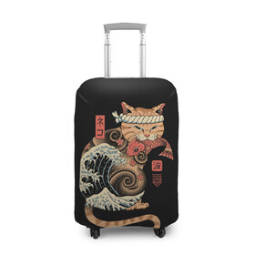 Чехол для чемодана 3D с принтом Cat Wave в Новосибирске, 86% полиэфир, 14% спандекс | двустороннее нанесение принта, прорези для ручек и колес | cat | cats | japan | ninja | samurai | shogun | wave | yakuza | волна | катана | кот | котенок | коты | котэ | котята | кошка | ниндзя | самурай | сёгун | якудза | япония