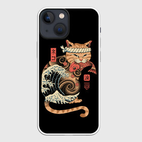Чехол для iPhone 13 mini с принтом Cat Wave в Новосибирске,  |  | Тематика изображения на принте: cat | cats | japan | ninja | samurai | shogun | wave | yakuza | волна | катана | кот | котенок | коты | котэ | котята | кошка | ниндзя | самурай | сёгун | якудза | япония