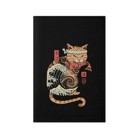 Обложка для паспорта матовая кожа с принтом Cat Wave в Новосибирске, натуральная матовая кожа | размер 19,3 х 13,7 см; прозрачные пластиковые крепления | cat | cats | japan | ninja | samurai | shogun | wave | yakuza | волна | катана | кот | котенок | коты | котэ | котята | кошка | ниндзя | самурай | сёгун | якудза | япония