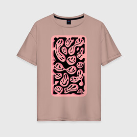 Женская футболка хлопок Oversize с принтом смайлы в Новосибирске, 100% хлопок | свободный крой, круглый ворот, спущенный рукав, длина до линии бедер
 | emoticons | смайлики | смайлы | улыбка | эмоции