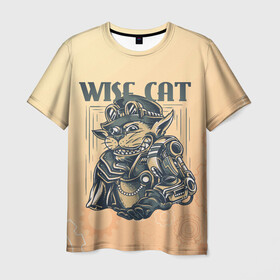 Мужская футболка 3D с принтом Wise cat в Новосибирске, 100% полиэфир | прямой крой, круглый вырез горловины, длина до линии бедер | steampunk | арт | графика | обои | плакат | постер | стимпанк