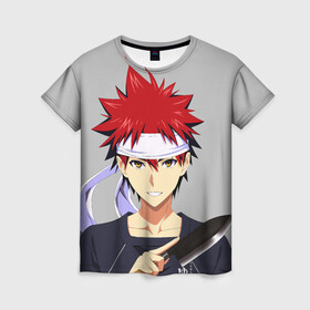 Женская футболка 3D с принтом Food wars Shokugeki no Soma в Новосибирске, 100% полиэфир ( синтетическое хлопкоподобное полотно) | прямой крой, круглый вырез горловины, длина до линии бедер | anime | cook | food | food wars | manga | shokugeki no soma | аниме | еда | кулинарные поединки сомы | кухня | манга | повар | повар боец сома