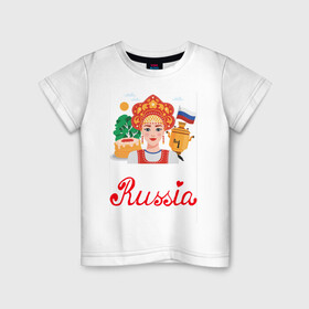 Детская футболка хлопок с принтом Патриот России в Новосибирске, 100% хлопок | круглый вырез горловины, полуприлегающий силуэт, длина до линии бедер | люблю свою родину | патриот | патриотизм | преданный отчизне | родина | россия | я люблю россию