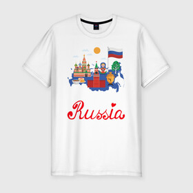 Мужская футболка хлопок Slim с принтом Патриот России в Новосибирске, 92% хлопок, 8% лайкра | приталенный силуэт, круглый вырез ворота, длина до линии бедра, короткий рукав | люблю свою родину | патриот | патриотизм | преданный отчизне | родина | россия | я люблю россию