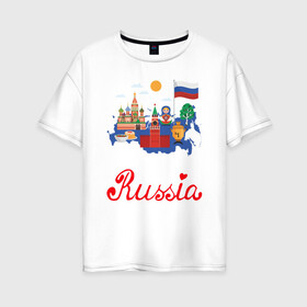 Женская футболка хлопок Oversize с принтом Патриот России в Новосибирске, 100% хлопок | свободный крой, круглый ворот, спущенный рукав, длина до линии бедер
 | люблю свою родину | патриот | патриотизм | преданный отчизне | родина | россия | я люблю россию