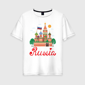 Женская футболка хлопок Oversize с принтом Патриот России в Новосибирске, 100% хлопок | свободный крой, круглый ворот, спущенный рукав, длина до линии бедер
 | люблю свою родину | патриот | патриотизм | преданный отчизне | родина | россия | я люблю россию