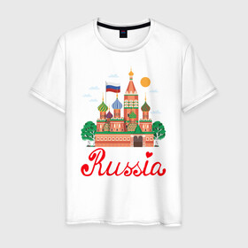 Мужская футболка хлопок с принтом Патриот России в Новосибирске, 100% хлопок | прямой крой, круглый вырез горловины, длина до линии бедер, слегка спущенное плечо. | люблю свою родину | патриот | патриотизм | преданный отчизне | родина | россия | я люблю россию