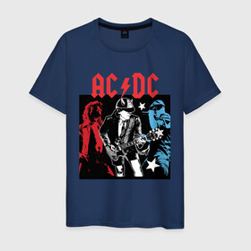 Мужская футболка хлопок с принтом AC DC STARS в Новосибирске, 100% хлопок | прямой крой, круглый вырез горловины, длина до линии бедер, слегка спущенное плечо. | music | rock | гитара | коллектив | музыка | рок
