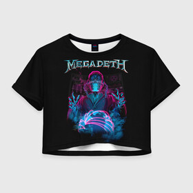 Женская футболка Crop-top 3D с принтом MEGADETH в Новосибирске, 100% полиэстер | круглая горловина, длина футболки до линии талии, рукава с отворотами | grange | hardcore | megadeth | metal | music | punk | rock | trash | usa | мастейн | мегадес | метал | музыка | панк | рок | трэш