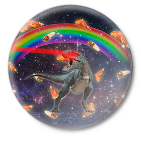 Значок с принтом Динозавр в космосе в Новосибирске,  металл | круглая форма, металлическая застежка в виде булавки | Тематика изображения на принте: dinosaur | meme | youtube | динозавр | космос | мемы | психоделика | ютуб