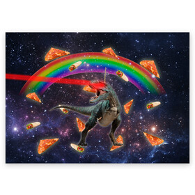 Поздравительная открытка с принтом Динозавр в космосе в Новосибирске, 100% бумага | плотность бумаги 280 г/м2, матовая, на обратной стороне линовка и место для марки
 | Тематика изображения на принте: dinosaur | meme | youtube | динозавр | космос | мемы | психоделика | ютуб