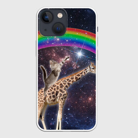 Чехол для iPhone 13 mini с принтом Кот на Жирафе в Новосибирске,  |  | nyan cat | youtube | африка | жираф | космос | кот | кошка | мемы | психоделика | ютуб