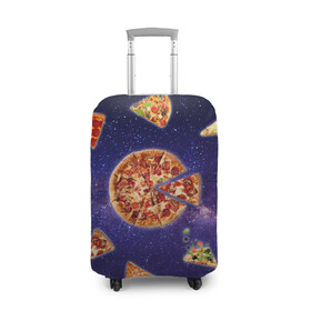 Чехол для чемодана 3D с принтом Пицца в космосе в Новосибирске, 86% полиэфир, 14% спандекс | двустороннее нанесение принта, прорези для ручек и колес | meat | pizza | space | youtube | еда | космос | мемы | пицца | психоделика | ютуб