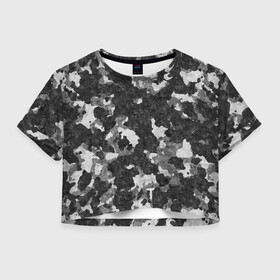 Женская футболка Crop-top 3D с принтом Gray Camouflage в Новосибирске, 100% полиэстер | круглая горловина, длина футболки до линии талии, рукава с отворотами | Тематика изображения на принте: army | camo | camouflage | military | камуфляж