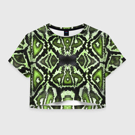Женская футболка Crop-top 3D с принтом Green Snake в Новосибирске, 100% полиэстер | круглая горловина, длина футболки до линии талии, рукава с отворотами | reptile | scales | skin | snake | змея