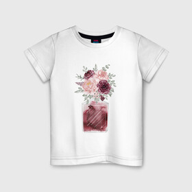 Детская футболка хлопок с принтом ДУХИ ИЗ ЦВЕТОВ в Новосибирске, 100% хлопок | круглый вырез горловины, полуприлегающий силуэт, длина до линии бедер | букет | ветви | веточки | духи | запах | лепестки | лепесток | мороженное | парфюм | цветочки | цветочный | цветы