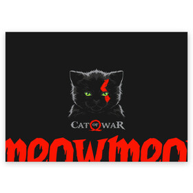 Поздравительная открытка с принтом Cat of war в Новосибирске, 100% бумага | плотность бумаги 280 г/м2, матовая, на обратной стороне линовка и место для марки
 | cat | gad of war | game | games | god of war | god of wor | атрей | атрэй | бог войны | игра | игры | кот | котёнок | кошки | кратос