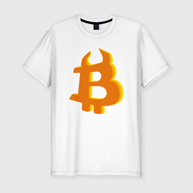 Мужская футболка хлопок Slim с принтом Btc год быка в Новосибирске, 92% хлопок, 8% лайкра | приталенный силуэт, круглый вырез ворота, длина до линии бедра, короткий рукав | 2021 | bitcoin | btc | б | битиси | биткоин | год быка | желтый | коин | новый биткоин | рогатый