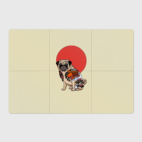 Магнитный плакат 3Х2 с принтом Мопс в Новосибирске, Полимерный материал с магнитным слоем | 6 деталей размером 9*9 см | Тематика изображения на принте: мопс | мопсик | мопсики | самурай | собака | солнце | тату | япония | японское