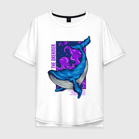 Мужская футболка хлопок Oversize с принтом Кит The dreamer в Новосибирске, 100% хлопок | свободный крой, круглый ворот, “спинка” длиннее передней части | кит | кит the dreamer | мечтатель | море | океан | синий кит
