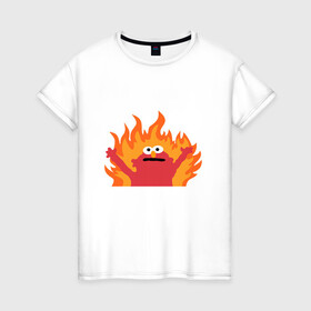 Женская футболка хлопок с принтом маппет в Новосибирске, 100% хлопок | прямой крой, круглый вырез горловины, длина до линии бедер, слегка спущенное плечо | fire | muppet | маппет | огонь | улица сезам | элмо