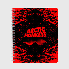 Тетрадь с принтом arctic monkeys в Новосибирске, 100% бумага | 48 листов, плотность листов — 60 г/м2, плотность картонной обложки — 250 г/м2. Листы скреплены сбоку удобной пружинной спиралью. Уголки страниц и обложки скругленные. Цвет линий — светло-серый
 | Тематика изображения на принте: arctic monkeys | arctic monkeys live | do i wanna know | domino | domino records | full album | lyrics | mardy bum | whyd you only call me when youre high | арктические обезьяны | домино пластинки | полный альбом | тексты песен