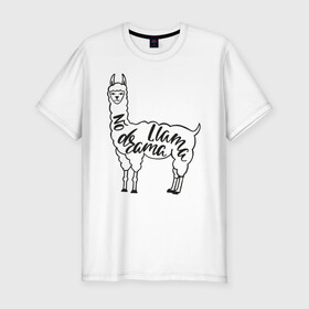 Мужская футболка хлопок Slim с принтом no drama llama в Новосибирске, 92% хлопок, 8% лайкра | приталенный силуэт, круглый вырез ворота, длина до линии бедра, короткий рукав | llama | альпака | животные | лама