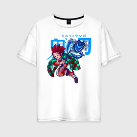 Женская футболка хлопок Oversize с принтом Танджиро Kimetsu no Yaiba в Новосибирске, 100% хлопок | свободный крой, круглый ворот, спущенный рукав, длина до линии бедер
 | demon slayer | kamado | kimetsu no yaiba | nezuko | tanjiro | аниме | гию томиока | зеницу агацума | иноске хашибира | камадо | клинок | корзинная девочка | манга | музан кибуцуджи | незуко | рассекающий демонов | танджиро