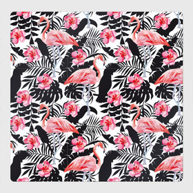 Магнитный плакат 3Х3 с принтом фламинго и попугаи в Новосибирске, Полимерный материал с магнитным слоем | 9 деталей размером 9*9 см | Тематика изображения на принте: птицы | тропики | фламинго