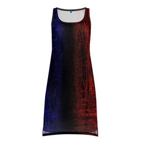 Платье-майка 3D с принтом Сине-Красная Текстура в Новосибирске, 100% полиэстер | полуприлегающий силуэт, широкие бретели, круглый вырез горловины, удлиненный подол сзади. | blue and red | scratches | сине красный | текстура | царапины
