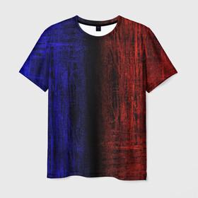 Мужская футболка 3D с принтом Сине-Красная Текстура в Новосибирске, 100% полиэфир | прямой крой, круглый вырез горловины, длина до линии бедер | blue and red | scratches | сине красный | текстура | царапины
