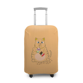 Чехол для чемодана 3D с принтом РЫЖИЙ КОТ ТОЛСТЯК в Новосибирске, 86% полиэфир, 14% спандекс | двустороннее нанесение принта, прорези для ручек и колес | cat. котенок | ginger | антиспорт | барсик | детский | коктейль | летний | мем | мультики | обжора | пушистый | смешные кошки | шоколад