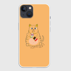 Чехол для iPhone 13 с принтом РЫЖИЙ КОТ ТОЛСТЯК в Новосибирске,  |  | cat. котенок | ginger | антиспорт | барсик | детский | коктейль | летний | мем | мультики | обжора | пушистый | смешные кошки | шоколад