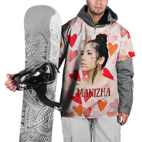 Накидка на куртку 3D с принтом Manizha на фоне сердечек в Новосибирске, 100% полиэстер |  | manizha | далеровна | душанбе | евровидение | евровидение 2021 | манижа | певица | таджикистан | хамраева