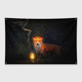 Флаг-баннер с принтом Лиса с огненной короной в Новосибирске, 100% полиэстер | размер 67 х 109 см, плотность ткани — 95 г/м2; по краям флага есть четыре люверса для крепления | fox | foxy | животное | звери | лиса | лисенок | лисичка | милая | рыжая | фокс