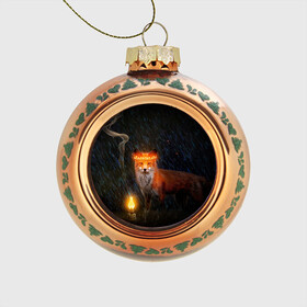Стеклянный ёлочный шар с принтом Лиса с огненной короной в Новосибирске, Стекло | Диаметр: 80 мм | fox | foxy | животное | звери | лиса | лисенок | лисичка | милая | рыжая | фокс