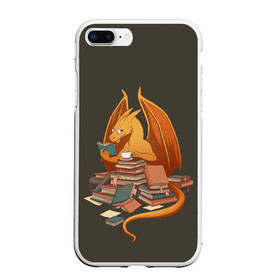 Чехол для iPhone 7Plus/8 Plus матовый с принтом Book Dragon в Новосибирске, Силикон | Область печати: задняя сторона чехла, без боковых панелей | book | books | dragon | knowledge | professor | study | tea | wyvern | виверна | дракон | знания | книга | книги | книжный | профессор | чай