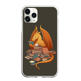 Чехол для iPhone 11 Pro матовый с принтом Book Dragon в Новосибирске, Силикон |  | book | books | dragon | knowledge | professor | study | tea | wyvern | виверна | дракон | знания | книга | книги | книжный | профессор | чай