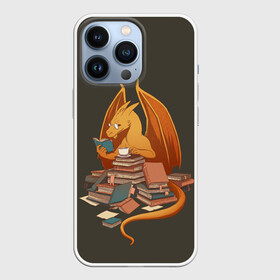 Чехол для iPhone 13 Pro с принтом Book Dragon в Новосибирске,  |  | book | books | dragon | knowledge | professor | study | tea | wyvern | виверна | дракон | знания | книга | книги | книжный | профессор | чай